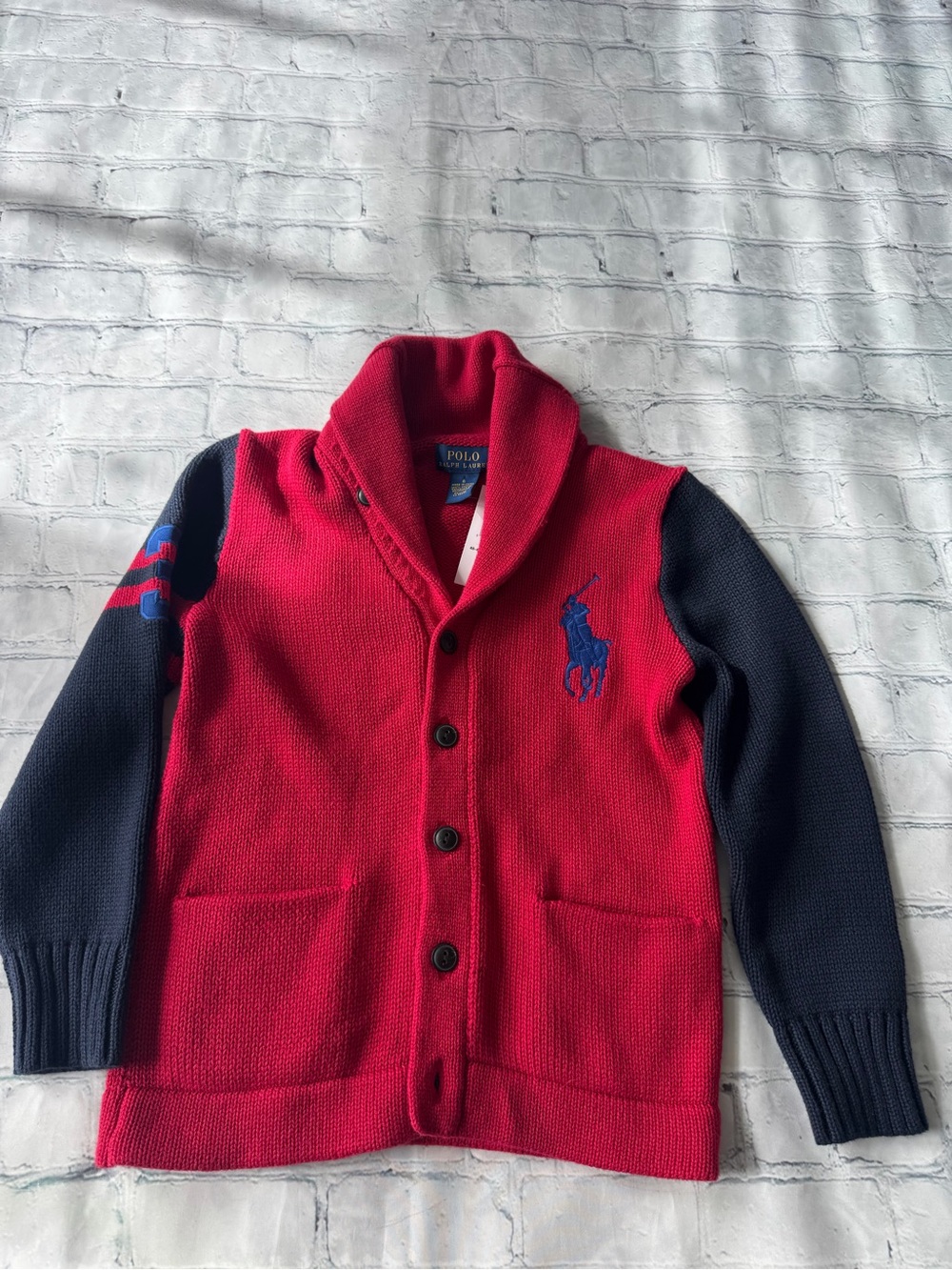 ✅ NWT Polo Ralph Lauren Red & Navy Boys Cardigan with Pony Logo size 6 - Picture 2 of 8